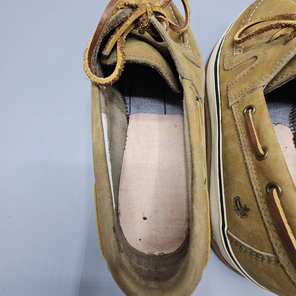 GH Bass Leather Lace Up 2 Eye Boat Shoes Casual Beige Moc Toe Preppy Men's 9 M